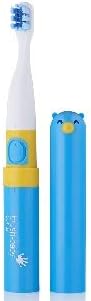 Brush-Baby Go-Kidz Electric Toothbrush | Stage 3-Kids | 3+ Years | Soft Vibrations, 2 min Timer & Brush Head Cover - Ideal for Travel | Incl Brush Head & Cover, 1 AAA Battery (Blue)