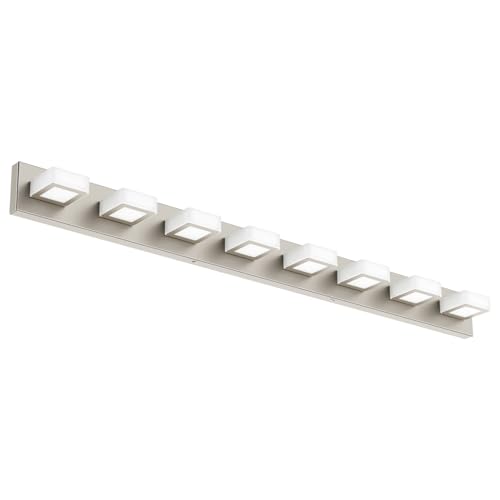 Image of Ralbay 8-Light Brushed Nickel Bathroom Vanity Lights Metal Acrylic LED Modern Bathroom Wall Lighting Fixtures Over Mirror