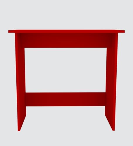 Image of Compact Study Desk, Red, 800W x 400D x 740H mm, Modern Space-Saving Home Office Table, DIY Assembly