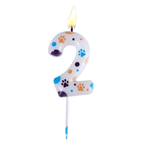 Candela di compleanno blu con zampa di cane, 10 cm, dolce candela con impronte di zampa, numeri, candele di compleanno bluey, accessorio per feste di compleanno con cane blu per bambini (numero 2)