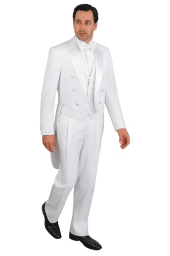 Mens Tailcoat White Tail Tuxedo With Lapelled Vest Available Peak or Collar
