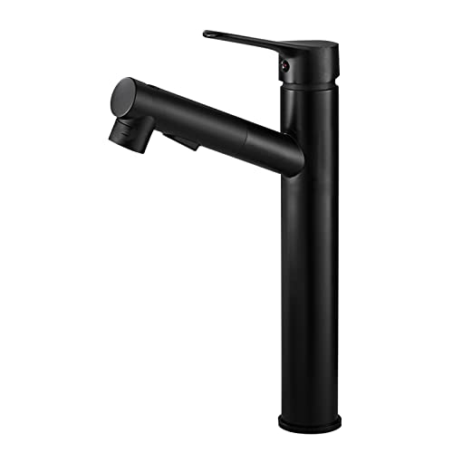 Mitigeur de lavabo noir haut avec douchette extractible pour salle de bain moderne