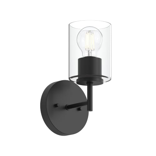 Image of Progress Lighting Replay 5.125 Inch 1-Light Vanity Light, Transitional, Black with Clear Glass Shade, (9.75 inch H x 5.125 inch W x 5.875 inch D), P300581-031