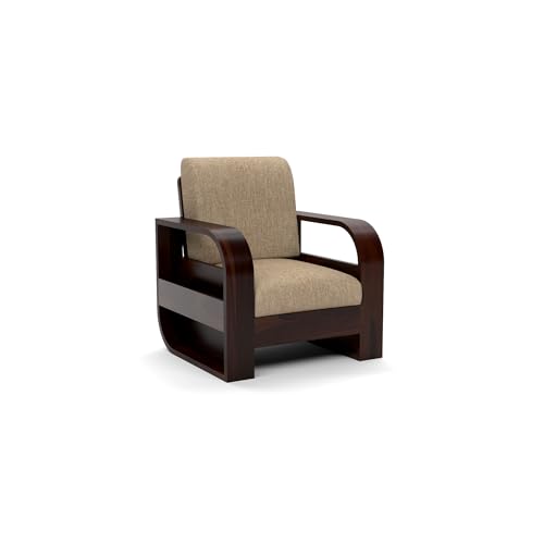 Image of Sheesham Wood Single Seater Sofa | Premium Wooden Single Chair for Living Room, Bedroom & Office | Stylish & Comfortable One Person Sofa (Cairo Walnut, 1 Seater)