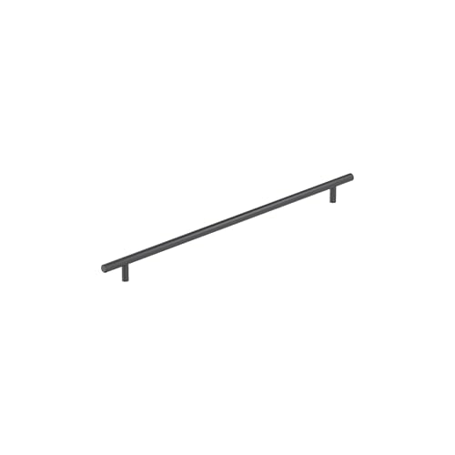 Image of Amerock 16-3 /8 inch Bar Pulls Matte Black Drawer Pull | 16-3 /8 inch (416mm) Center-to-Center Mounting Distance and 19-1 /2 inch Overall Length, Durable Carbon Steel Cabinet Hardware