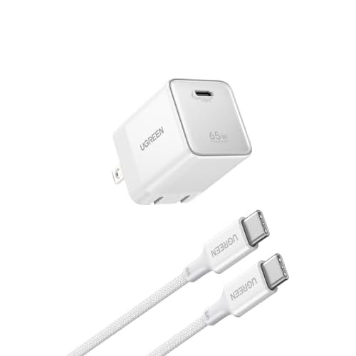 UGREEN Nexode Air 65W USB C Charger, Foldable Mini Charger Block Fast Charging with USB C Cable, GaN Charger for MacBook Air/Neo/Pro, iPhone 17 16, Galaxy S26/S25, iPad, White
