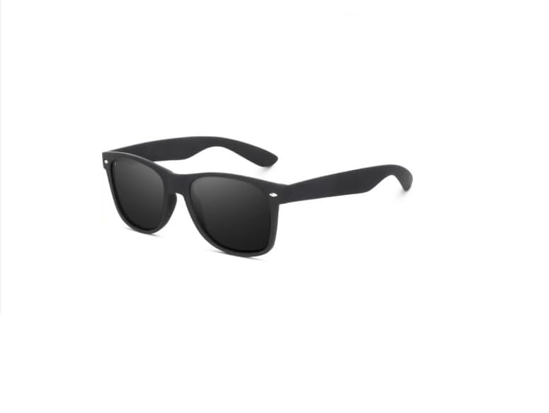 Image of Rectangular Sunglasses, Black Frame, Dark Grey Lenses, Retro Style-Men Women