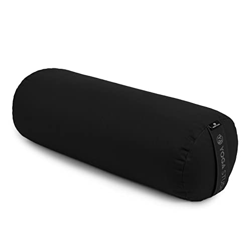 Yoga Studio Yoga Bolster Cushion | EU Organic Buckwheat Hulls Filling | (GOTS Certified) | Removable Washable Organic Cotton Outer Cover | Great for Yoga, Meditation (Black)