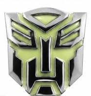 Image of 3D Metal Transformer Robot Face Car Badge, Glow in Dark Chrome Emblem Sticker for Car, Bike, Helmet - Waterproof, Universal Fit, Gold /Silver with Glow Insert (Silver w /Glow Insert)