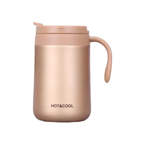 Gteller 17oz Stainless Steel Coffee Mug, Double Wall Insulated Vacuum Mug With Lid and Handle Keeping beverage hot and cold (Golden 500ml) Cover