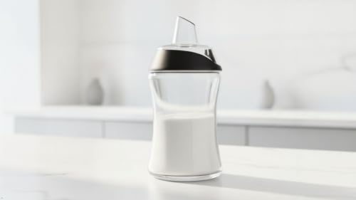 Image of J&M DESIGN Glass Sugar Dispenser with Pour Spout for Coffee Bar, Tea and Kitchen Baking, Auto-Pouring Airtight Lid - 7.5 Oz Container (Pack of 2)