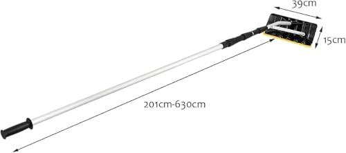 FANTASK 201-630 cm Schneeschaufel Dach, Aluminium Dachschneeräumer mit Kantenschutz, Schneeschieber Schneeräumer Dachräumer mit Rutschfester Griff, Schwarz