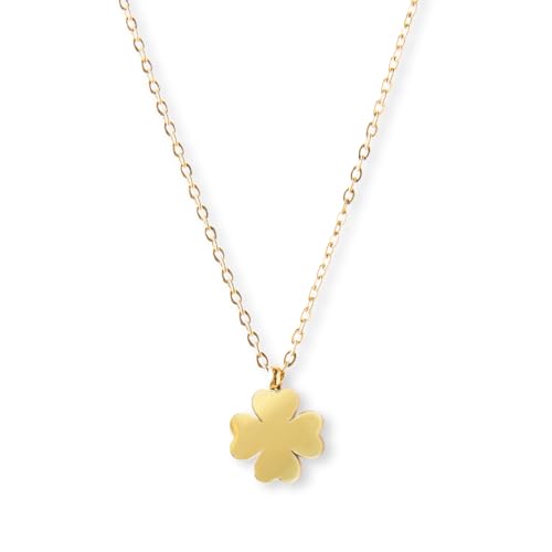 Four Leaf Clover Necklace - 18K Gold Plated Cute Shamrock Necklaces, Unique Dainty Heart Jewelry, Lucky Charm Pendant for Women