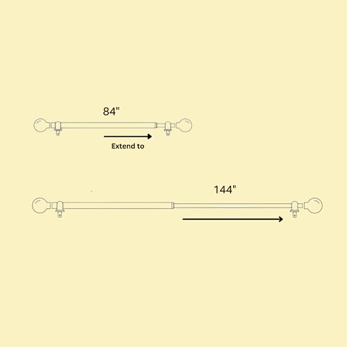 Image of The Decor Mart 52 inch to 144 inch Extendable Curtain Rod |1 inch Curtain Rods for Door & Windows Adjustable Iron Telescopic Drapery Bar with Wooden Finials | Wooden Finish