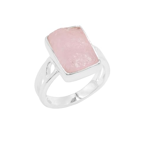 Bague morganite brute argent 925 fin des bijoux ternes avec un cristal naturel