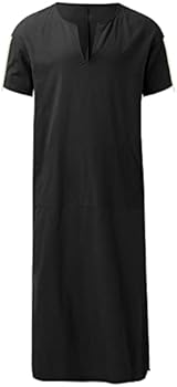 Moslimkleding voor mannen lange mouwen moslimgewaden traditionele etnische kaftan gewaad V-hals lange gewaad katoen linnen kurta lichtgewicht ademend Arabische gewaad effen casual tops, Oranje, XXL