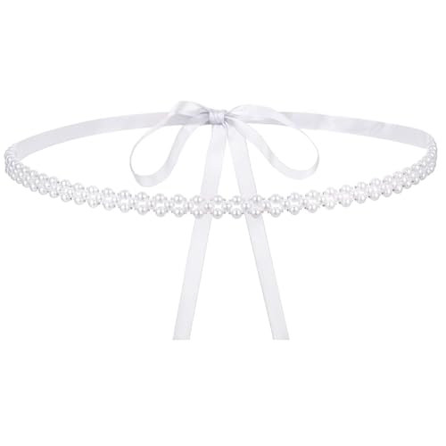 Pearl Belt, Wedding Pearl Waist Belt for Women, Bridal Bridesmaid Dresses Sash Belts, Organza White Ribbon Belts for Formal Dress Tight or loose dress Wedding Party