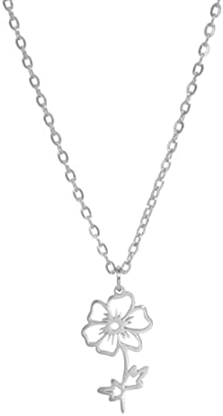 kkjoy Birth Month Flower Necklace Stainless Steel 12 Month Birthday Flower Pendant Necklace Best Friend Necklace Jewellery Gifts for Women Girls