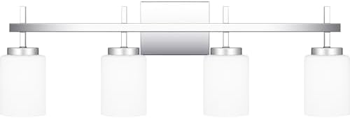 Quoizel Wilburn Modern LED Bath Vanity Lights, 31 Inch 4-Light Polished Chrome Bathroom Lighting Fixtures Over Mirror, Opal-Etched Glass, 30W LED Wall Mount Light for Bathroom, Kitchen or Hallway
