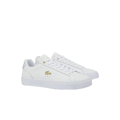 Lacoste Womens Lerond Pro Sneaker, WHT/GLD, 8