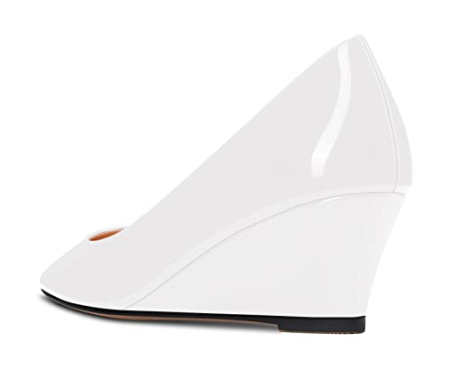 Aachcol Women Square Toe Pumps Wedge Mid Heel Slip-on Dress Shoes Office 2 Inch3