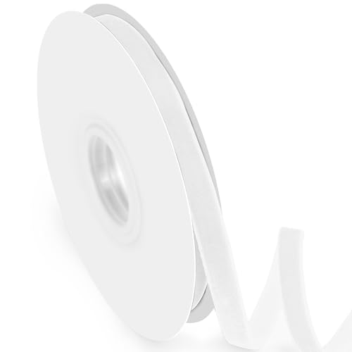 Quhora Velvet Ribbon 3/8 Inch X 25 Yd with Spool White Velvet Ribbon- Ideal for Crafts Gifts Bows Christmas Trees Weddings and Ornaments