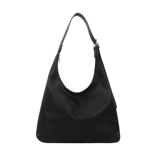 Rylae Handtasche Damen, Groß Umhängetasche, PU Leder Schultertasche mit Reißverschluss, Tote Bag Hobo Tragetasche Henkeltaschen Kuriertasche, für Arbeit, Reisen, Schule, Shopping, Freizeit (Schwarz)