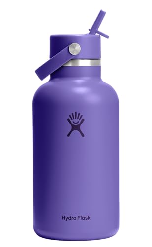 Image of Hydro Flask Water Bottle - Insulated Stainless Steel - Wide Mouth Flex Straw Lid, Non Spill, Leakproof and Refillable in 64 Oz Utopia Purple