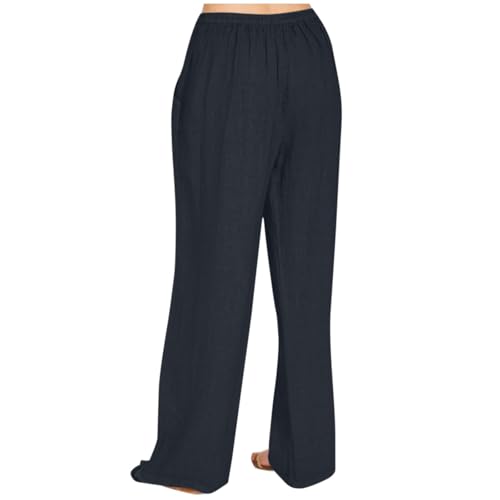 Pants for Ladies Summer Fall Linen Loose Fit High Cut Straight Leg Plain Long Leg Pants Women 2025 Trendy2