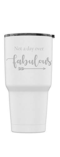Stainless Steel Powder Coated 30 oz Tumbler Splash Proof Lid 2 Straws, Triple Wall Vacuum Insulated, Mug Coffee Cup Travel, Camping, Work, Gym Hot Cold Drinks (White, Fabulous)