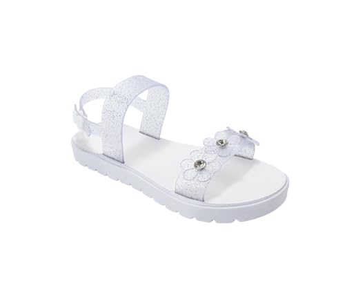 Image of bebe Girl's Flat Sandals - PCU Sandals with Flower, Bow, and Rhinestone Details for Toddler /Little Kid /Big Kid