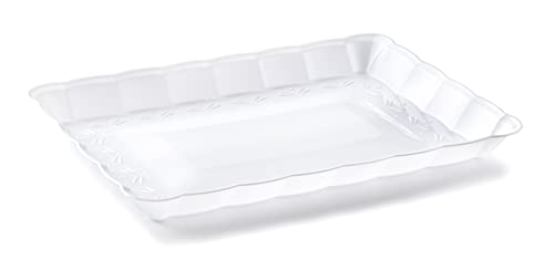 Plastic Serving Trays 9" X 13" Rectangle Serving Platters 4-Pack White Party Tray Durable Serving Platter - Disposable Serving Food Tray - Rectangular Cake, Fruit, Cookie Tray - Posh Setting #TOP5