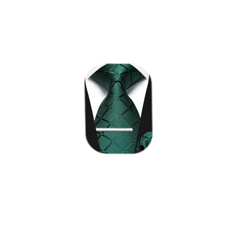 Emerald Green Tie Handkerchief Woven Classic Plaid Necktie Pocket Square Tie Clip Set Wedding Ties for Men Formal
