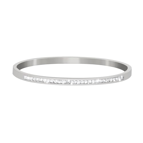 JJDreams Bracelet Acier Inoxydable Femme avec Strass Argent 4mm Bracelet Jonc Fin avec Boîte Cadeau