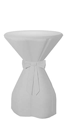 Sensalux Stehtischhusse aus stoffähnlichem Vlies, mit Lotuseffekt, Weiß, 70-80cmØ Schleifenband: Weiß