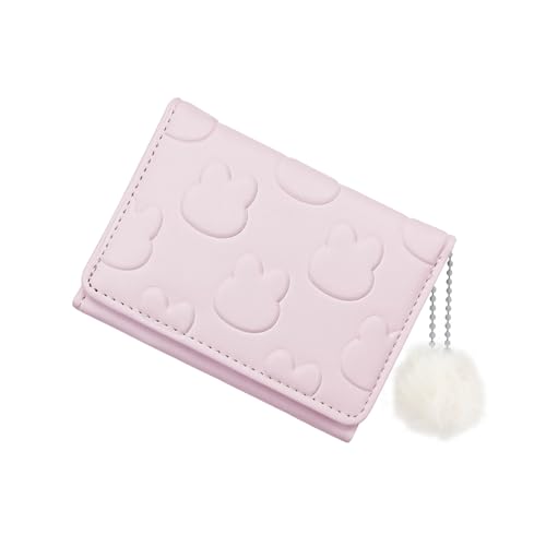 Small Wallet Women, Rabbit Print Cute Wallet with Pendant and Heart-Shaped ID Window Trifold Ultra-Thin Coin Purse (Pink)2