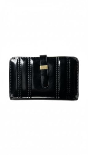 Jolene Couture Women's Patent Faux Leather Bifold Zip Around Wallet with Gold Accents, Coin Pocket, Credit Card and ID Slot (2, Black)