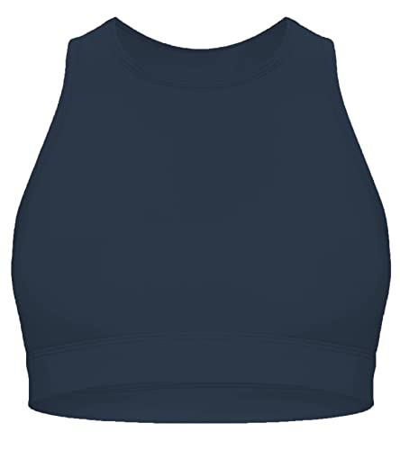 Image of Futura London Womens Comfort Stretch Racer High Neck Sportswear Workout Yoga Gym Crop Bralet Vest Top (8, Navy Blue)