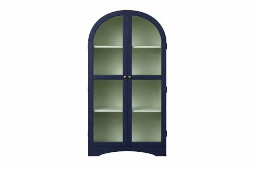 Image of Archies 2 Door Display Cabinet | Crockery Cabinet | Wooden Multipurpose Cabinet | Finish- Midnight Blue and Off White