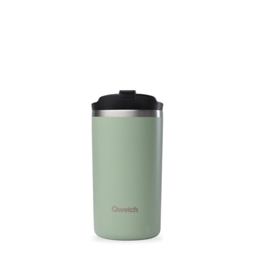 QWETCH - Travel Mug Isotherme - Vert Tilleul 350ml - Thermo Café & Thé en Inox - 6h Chaud et 12h Froid - Étanche, Mug de voyage