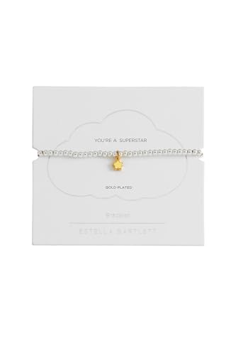 Image of Estella Bartlett 'You're a Superstar' Sienna Stretch Bracelet - Puffed Star Charm Beaded Bracelet for Women - Silver Plated Jewellery Graduation Gift for Her (Gold & Silver Plated)