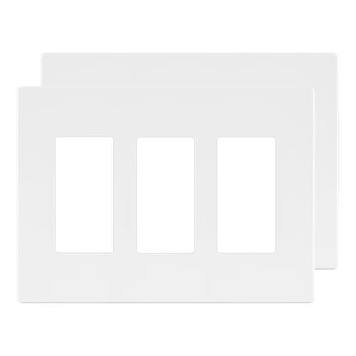 Image of LIDER Decorator Switch Cover, Screwless Wall Plate, Mid-Size 3-Gang 4.88 inch x 6.77 inch, LSWP-33M-W2P, UL Listed, Thermoplastic, Matte White, 2-Pack