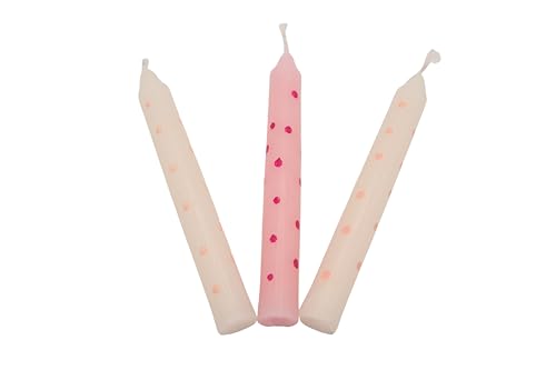 goki 60697 - Geburtstagskerzen 10 Stück rosa und weiß gepunktet Wachskerzen 10 cm
