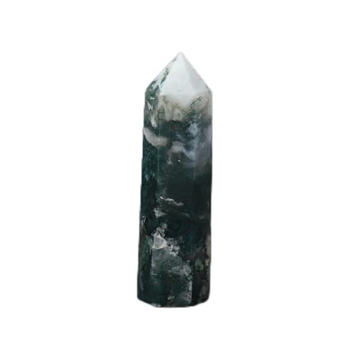 Agate mousse point vert 9-10cm, cristal de quartz de roche pour collection et lithothérapie