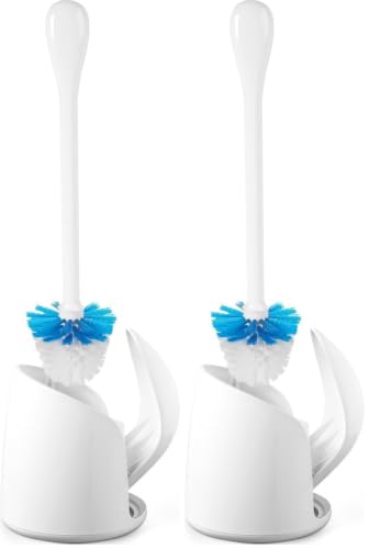 OXO Good Grips Compact Toilet Brush & Canister, Toilet Bowl Brush and Holder with Automatic Canister Door, Bathroom and Small Spaces Cleaning Supplies Essential (Pack of 2)
