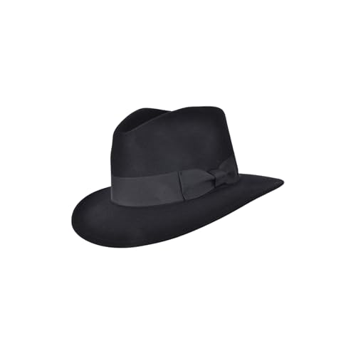Image of Novella Noori Indiana Jones Style Fedora Hat - Pure Wool Felt Wide Brim Fedora Hat for Men and Women - Crushable, Water-Resistant Vintage Wool Flet Fedoras - (Black, UK, Alpha, L)