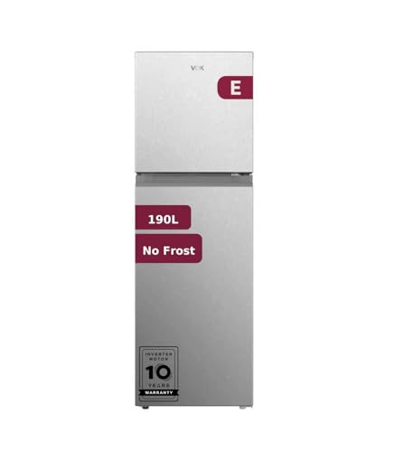 VOK Frigorífico Dos Puertas EVR-190NEI, 190L, No Frost, Motor Inverter con 10 años de Garantía, Bajo Consumo, Clase E, Inox, 149 cm, Luz LED, Puertas Reversibles, Silencioso 40 dB