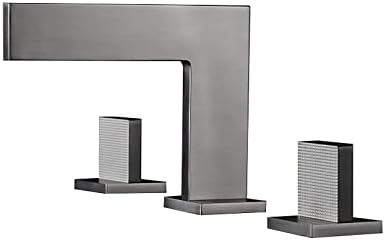 LARRO Waterfall Bathroom Sink Faucet, Bathroom Faucet 2 Handles 3 Holes Vessel Sink Faucet Brass Basin Mixer Tap Hot and Cold Water Lavatory Faucet Deck Mount Basin Faucet,Gun Grey (Color : Gun Grey)