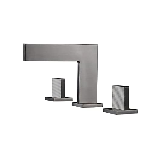 Larro Waterfall Bathroom Sink Faucet, Bathroom Faucet 2 Handles 3 Holes Vessel Sink Faucet Brass Basin Mixer Tap Hot And Cold Water Lavatory Faucet Deck Mount Basin Faucet,Gun Grey (Color : Gun Grey) #TOP1