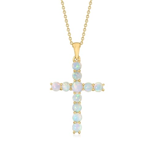 Ross-Simons Ethiopian Opal Cross Pendant Necklace in 18kt Gold Over Sterling - Main Image